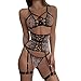 jieGorge Scaffalatura Armadio Interno Sexy Women's Cross Straps Cutout Biancheria Intima Set Maglie Intime Manica Lunga (Black, S)
