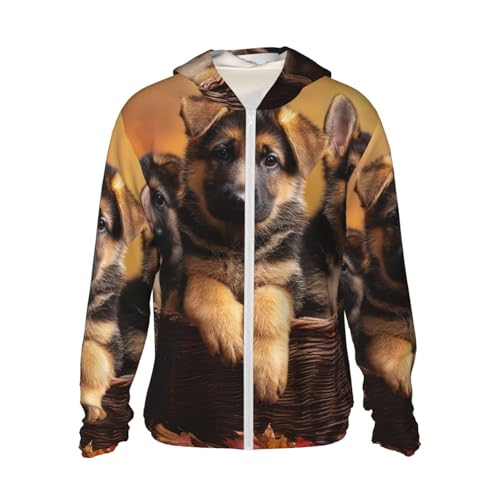 UPF 50+ Sun Protection Hoodie Long Sleeve Little german shepherd dog Sun Shirt Rash Guard Fishing Shirts for Men