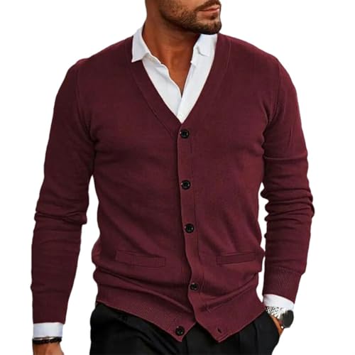 Cardigan V pour hommes en coton brodé de style business casual