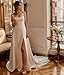 Off Shoulder Boho Wedding Dresses for Bride with Slit White Satin Bridal Dress Mermaid Bridal Dresses for Wedding 2025 US2