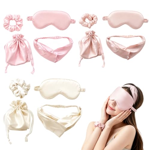 Image of SurPse 12-Piece Girls Sleepover Supplies, Sleep Over Party Essentials for Girls, Includes 3 Sleep Masks, 3 Drawstring Bags, 3 Scrunchies and 3 Hairbands for Spa and Slumber Parties