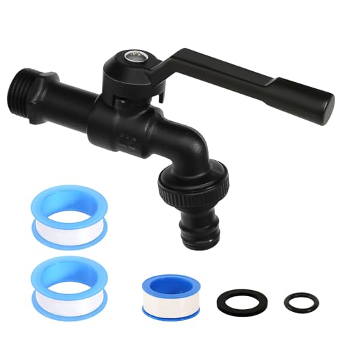 Grifo de Jardín, 1/2' Griferia de Exterior con Adaptador de Manguera de Jardín, Universal Latón Griferia de Exterior Grifo Patio Exterior para Jardín Negro