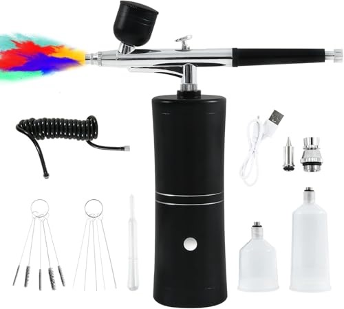 Airbrush Set mit Kompressor, Tragbarer Kabelloser Airbrush Kit, Handheld Airbrushpistole mit Düse und Reinigungsbürsten-Set für Malerei, Make-up, Tortendekoration, Tattoo-Modellierung, Nageldesign