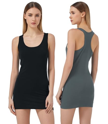 Débardeur long haut de gamme pour femmes, coton côtelé doux et extensible Mcilia en pack de 2