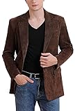 BGSD Men Richard Classic 2-Button Leather Blazer Suede Sport Coat Jacket Brown Large