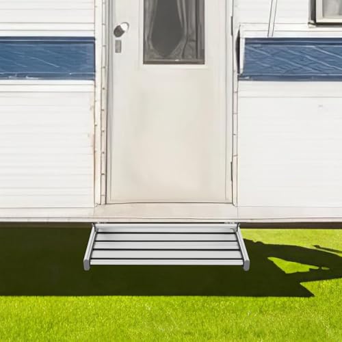 Wohnmobil Außentreppe Trittstufe Aluminium Mit LED Beleuchtung Manuelle Klappbare Rutschfeste Wetterfeste Einzelstufe Einfache Montage Zubehör Für Wohnwagen Camper RV Autozubehör Für Eingang Treppe