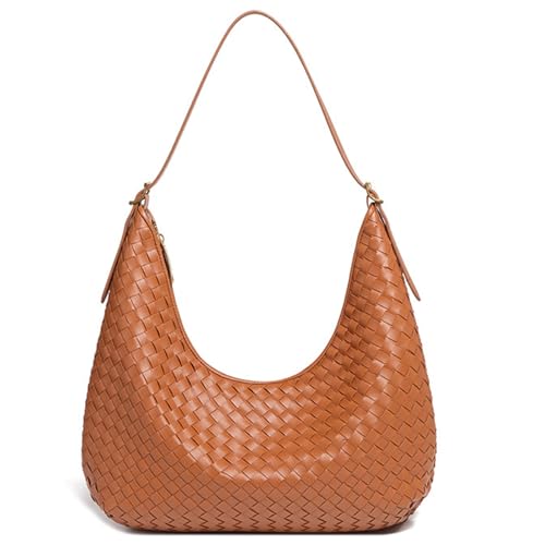 Women’s Woven Vegan Leather Shoulder Bag with Zipper