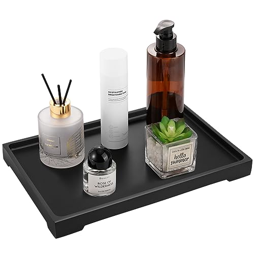 Image of Luxspire Vanity Tray, Bathroom Tray Toilet Tank Storage Tray, Resin Kitchen Sink Trays, Vanity Countertop Organizer for Candles Soap Towel Perfume Holder Dish Decorative Serving Trays -Large- Black