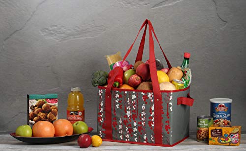 Earthwise Reusable Grocery Bags Set Shopping Box Tote with Reinforced Bottom Heavy Duty Premium Collapsible Foldable Storage Boxes Eco Friendly Holiday Berries (Set of 3)