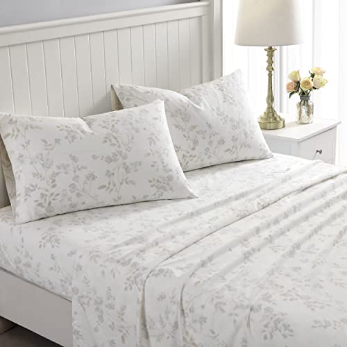 Laura Ashley - Twin Sheet Set, Cotton Flannel Bedding, Brushed for Extra Softness & Comfort (Fawna Grey, Twin) - Image 4