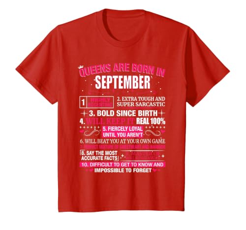 Queens are Born in September T-Shirt T-Shirt, Youth, Red, X-Small