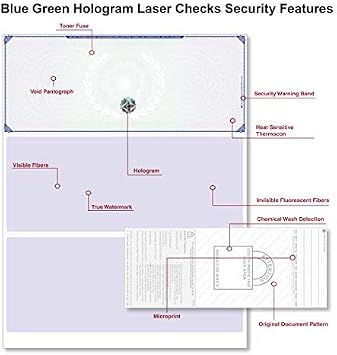 Blank Hologram Premium Computer Checks, Top High Security Laser Checks with Perforated Vouchers, Qty. 500 Blue Green