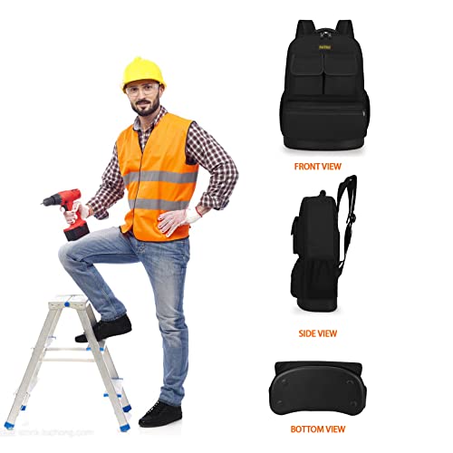 Fastech Tool Bag Backpack, Electrician Tool Bag, Laptop Compartment With Plastic Bottom, Backpack, Waterproof Tool Bag, Black #TOP3