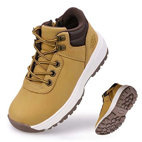 Eggseed Boys Hiking Shoes Anti-Slip Water Resistant Zipper Lace-Up Running Walking Sneaker,Yellow,3 US Little Kid