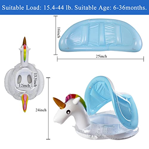 Luvier Free Baby Swimming Ring Float With Sun Protection Canopy,Unicorn Shape Inflatable Baby Swimming Pool Float For Infant Toddlers,Summer Swimming Pool Toys (Blue) #TOP2