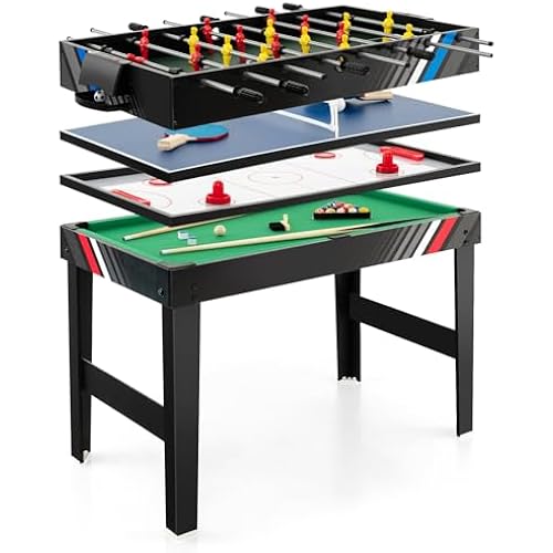 GYMAX 4 in 1 Multi Game Table, 49" Combo Game Table with Foosball Table, Pool Billiards, Air Hockey & Table Tennis for Teens Adults Family Game Room
