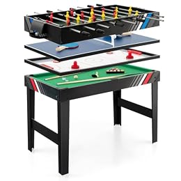 GYMAX 4 in 1 Multi Game Table, 49" Combo Game Table with Foosball Table, Pool Billiards, Air Hockey & Table Tennis for Teens Adults Family Game Room