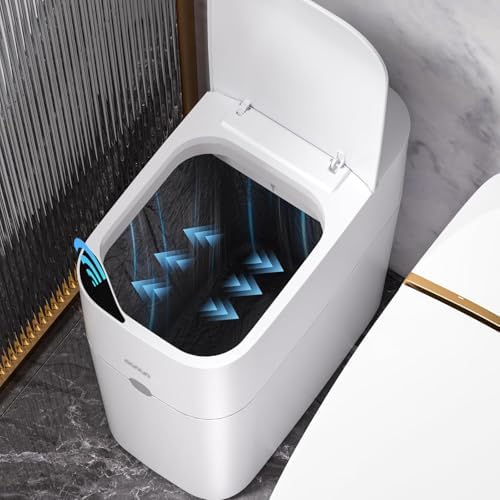 MOPUP Badezimmer-Mülleimer, automatischer Absack-Mülleimer, 3,5 Gallonen, schlanker, intelligenter kleiner Kunststoff-Mülleimer, schmaler Bewegungsmelder, Mülleimer für Schlafzimme