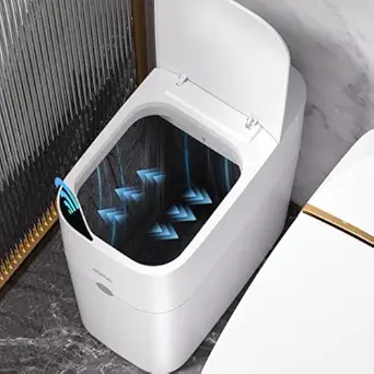 MOPUP Bathroom Trash Can, Automatic Bagging Garbage Can, 3.5 Gallon Slim Smart Small Plastic Trash Bin, Narrow Motion Sensor Trash Can for Bedroom, Office White