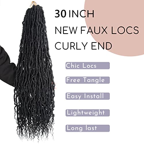 Bohobabe 30 Inch New Faux Locs With Curly End 6 Packs Soft Locs Crochet Hair 72 Strands Long Natural Black Crochet Wavy Locs (6Packs,1B) #TOP1