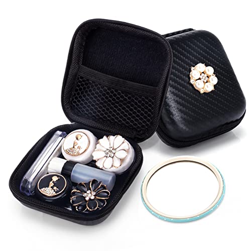 ofone Contact Lens Case, Two Pack Cute Contact Lenses Travel Case with Tweezers Remover Tool Contacts Solution Bottle Mirror Portable Contacts Storage Kit for Women Girl (Black)