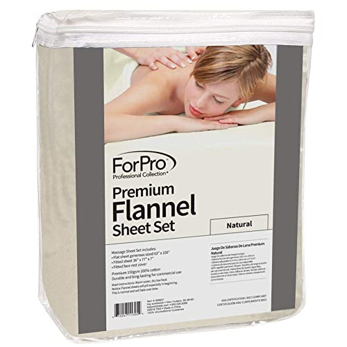 Forpro Premium Flannel 3-Piece Massage Sheet Set For Massage Tables, Includes Flat Sheet, Fitted Sheet And Fitted Face Rest Cover, Natural #TOP1
