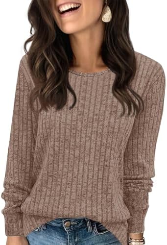 Fisoew Damen Pullover Leichter Rundhals Langarmshirt | Strickpullover,Oberteil,Loose Fit,Pulli,Oversize,Sweatshirt,Longsleeve,Bluse,Longshirt