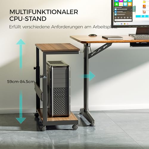 EUREKA ERGONOMIC Höhenverstellbarer PC Tower Ständer, ATX-Gehäuse CPU Halter PC Cart, CPU Stand mit Rollen und Maus Pad, Walnussfarbe
