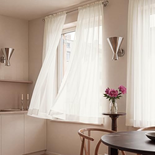 Image of NICETOWN Modern Light Filtering Sheer Curtains, Natural, W42xL63, 2 Panels