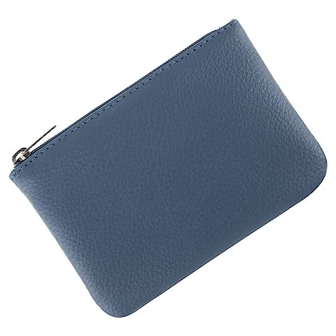 simarro Coin Purse, Vegan Leather Lychee Pattern Zipper Change Purse Portable Coin Wallet Mini Change Holder for Women Coin Pocket for Women Credit Card Folded Bills ID Key Headset Lipstick(Blue) Cover