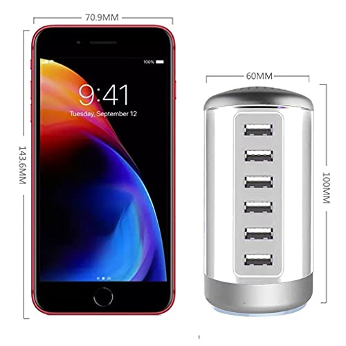 MaxLax Estação de carregamento USB para mesa branca, 6 portas USB Torre estação de carregamento 30W