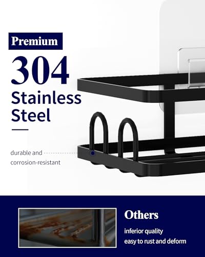 Image of Kitsure Shower Caddy - 2 Pack, No Drilling Shower Organizer with 8 Hooks, Rustproof Stainless Steel Shower Shelf for Inside Shower, Wall Mounted Shower Rack for Bathroom, Kitchen, Black