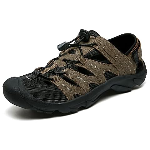Men's Outdoor Hiking Sandals High-Performance Sport Closed Toe Adventurous Sandals Anti-Slip Athletic Trail Walking Sandals for Travel Water Beach Boat Fishing Adventure Mountaineering（Brown,9.5） Cover