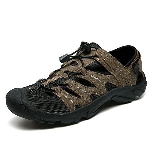Men's Outdoor Hiking Sandals High-Performance Sport Closed Toe Adventurous Sandals Anti-Slip Athletic Trail Walking Sandals for Travel Water Beach Boat Fishing Adventure Mountaineering（Brown,13）