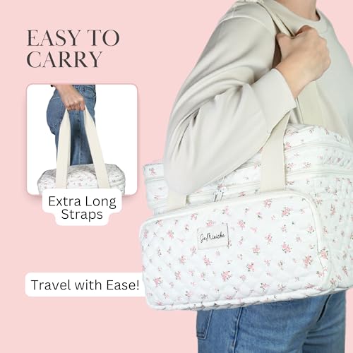 Image of Double Layer Sewing and Craft Supply Organizer w /Customizable Dividers & Removable Pouches - Sewing and Craft Bag w /Pockets & Organizational Compartments -Including Pin Cushion