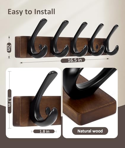 Optish Walnut Wood Coat Rack Wall Mount, Coat Hooks Coat Hanger Wall Mount thumb #6