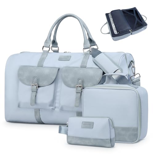 SUIKIHUM 3 Piece Lay Flat Duffel Bag Set Wet Pocket Carry On Blue by SUIKIHUM - Used condition - US$19.08