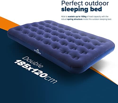 Wyldness Camping Inflatable Airbed - Quick Inflating Outdoor Air Mattress with Spring Support & Durable Material I Versatile, Easy Store Blow Up Bed Perfect for Hiking & Festivals (Double + Air Pump)