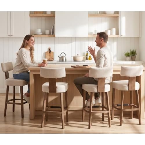 CIMOTA 30" Wooden Bar Stools Set of 4, Upholstered Counter Height Bar Stool