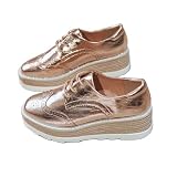SHEMEE Women's Platform Heels Wedge Lace Up Oxfords Pumps Retro Wingtip High Heels Round Toe British Style Brogues Leisure Sneaker Shoes(Gold, US8)