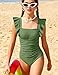 Qaoerde Girls Swimsuits Size 14-16 Teen Swimsuits for Girls One Piece Swimsuit Ruffle Solid Color Ruched Bathing Suit for Teens Padded Swimwear Green 15-16Y