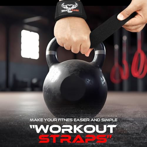 Foto von BEAST RAGE Zughilfen für Krafttraining (Fitness Straps) Kreuzheben Gurte Frauen Männer (Gepolstert) Gewichthebergurte Baumwolle Handgelenkstütze Griffe Hantel Bar (Lifting Straps) (Schwarz)