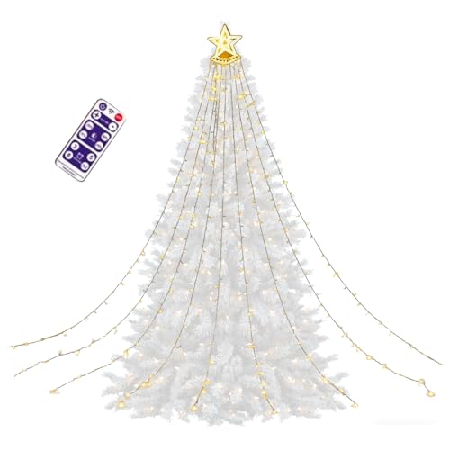 Luces solares LED impermeables de 11 pies, decoraciones solares de Navidad, luces de cascada | para decoración de jardín, patio, porche, sala de estar, vacaciones, fiesta, boda, Año Nuevo, iluminación