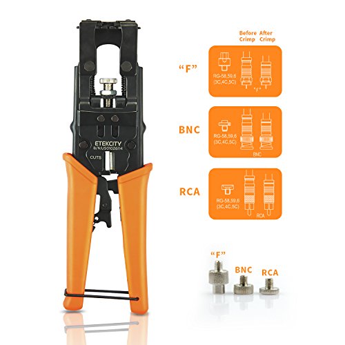 Etekcity Coax Cable Crimper, Multifunctional Compression Connector Adjustable Deluxe Tool for F BNC RCA, RG58 RG59 RG6, Universal Wire Cutters