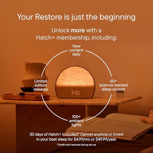 Image of Hatch Restore 3 | Sunrise Alarm Clock, Smart Light, Sleep Audio (Cocoa) | White Noise Machine & Sunrise Alarm Light, 80+ Sleep Sounds, Screen-Free Bedtime Routine with Meditations via Hatch Sleep App