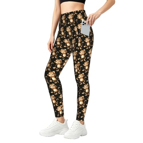 Leggings con bolsillos con estampado de mono con soporte elástico para fitness