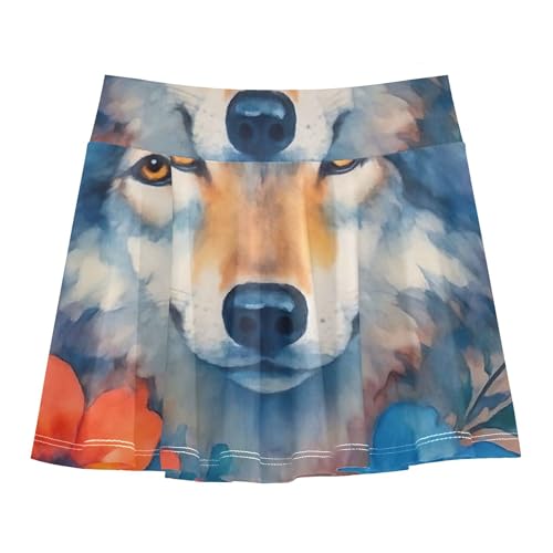 Athletic Shorts Girls Skorts Toddler Tennis Skirts Colored Flowy Skort Watercolor Wolf Flowers 3t