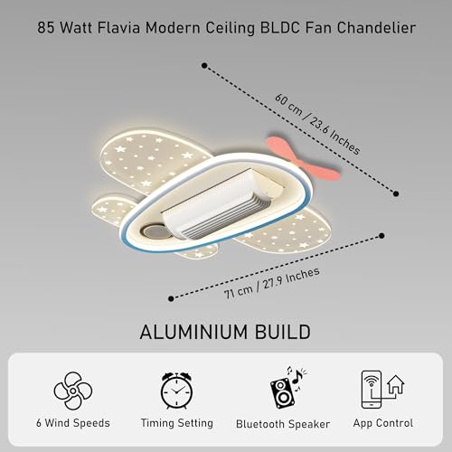 Image of Smartway Flavia 70 cm Kids Ceiling Fan Chandelier with LED Light |Bluetooth Speaker| BLDC Noiseless Motor | Auto Rotating Fan Light | 3 Color Mode|Remote & App Control | Modern Fan for Kids Room