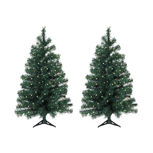 Okicoler 3ft Artificial Pre-lit Christmas Pine Tree with LED Warm Lights,Metal Hinges & Foldable...