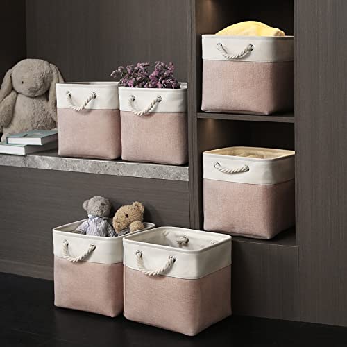 Finishingbo Cube Storage Bins, 6 Pack 11X11 Inch With Cotton Handles For Closet, Shelves, Clothes, Toys, Towel (White/Pink) #TOP7